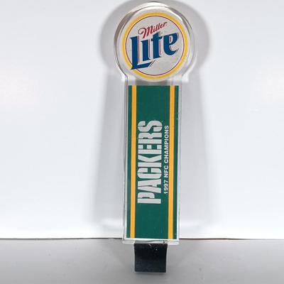 LOT 302: Vintage Beer Tap Handles - Wood Miller Lite Baseball Handle, Acrylic Miller Lite Packers Handle & More