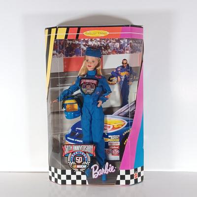 LOT 303: Barbie 1999 Nascar McDonald's Official #94 with (2) 50th Anniversary 1998 Barbies