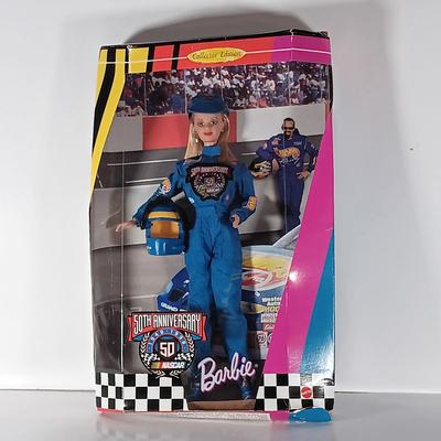 LOT 303: Barbie 1999 Nascar McDonald's Official #94 with (2) 50th Anniversary 1998 Barbies