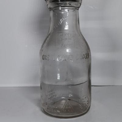 LOT 310: Huffman Glass Oil Bottle with The Master Mfg Co Metal Spout & Duraglass Glass Oil Bottle with Unmarked Metal Spout