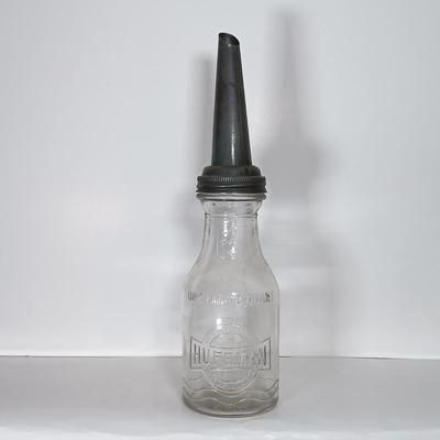 LOT 310: Huffman Glass Oil Bottle with The Master Mfg Co Metal Spout & Duraglass Glass Oil Bottle with Unmarked Metal Spout