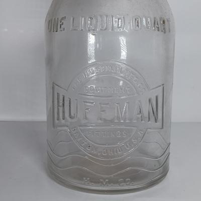 LOT 310: Huffman Glass Oil Bottle with The Master Mfg Co Metal Spout & Duraglass Glass Oil Bottle with Unmarked Metal Spout