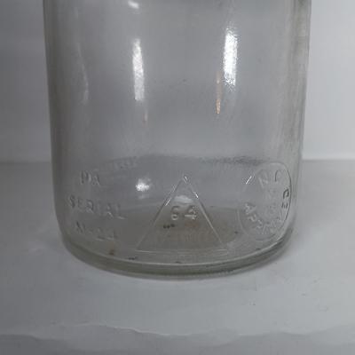 LOT 311: Set of (2) Duraglass Glass Oil Bottles with Moore and Kling Metal Spout & Dover Metal Spout