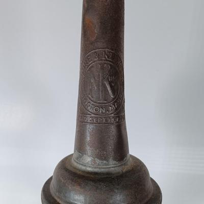 LOT 311: Set of (2) Duraglass Glass Oil Bottles with Moore and Kling Metal Spout & Dover Metal Spout