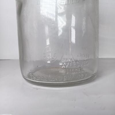 LOT 311: Set of (2) Duraglass Glass Oil Bottles with Moore and Kling Metal Spout & Dover Metal Spout