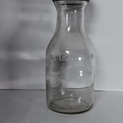 LOT 312: Set of (2) Duraglass Glass Oil Bottles, (2) The Master Mfg Co Metal Spouts & an Unmarked Metal Spout