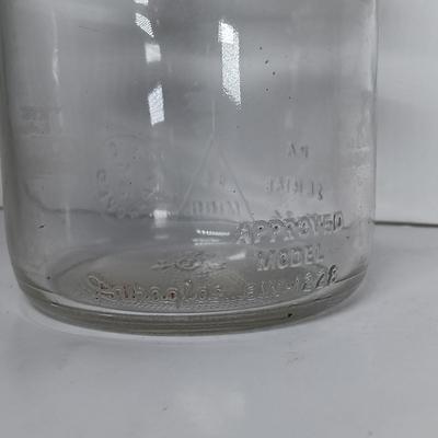 LOT 312: Set of (2) Duraglass Glass Oil Bottles, (2) The Master Mfg Co Metal Spouts & an Unmarked Metal Spout