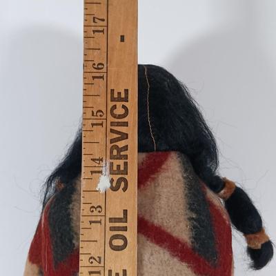 LOT 313: Carved Wood Indigenous Mask Art, Skookum Doll & Faux Marble Bill O'Neill Etched Art 1981