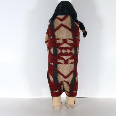 LOT 313: Carved Wood Indigenous Mask Art, Skookum Doll & Faux Marble Bill O'Neill Etched Art 1981