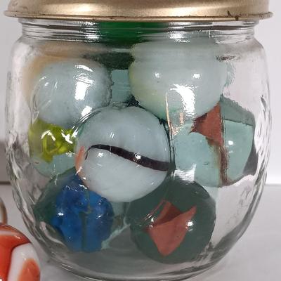 LOT 314: Vintage Marbles, Rubber DeSoto AirFlow Toy Car, Carnival Glass Piggy Bank & Seneca Sauerkraut Coin Bank