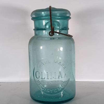 LOT 315: Collection of Blue Glass Canning Jars - Telephone Jar, Atlas, Millville Fruit Jar & More