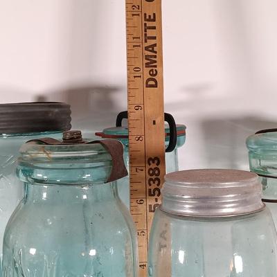LOT 315: Collection of Blue Glass Canning Jars - Telephone Jar, Atlas, Millville Fruit Jar & More