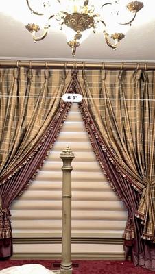 Decor - Custom Drapes - Silk Plaid Taupe & Plum with tassel trim - Drapes only