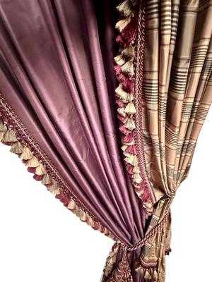 Decor - Custom Drapes - Silk Plaid Taupe & Plum with tassel trim - Drapes only