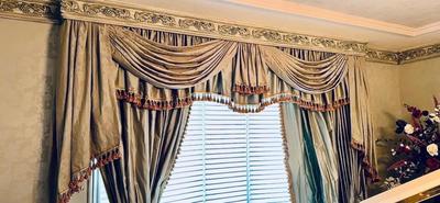 Drapes and Valance - Silk Aqua Turquoise Silk with Tassels Drapes and Valance only