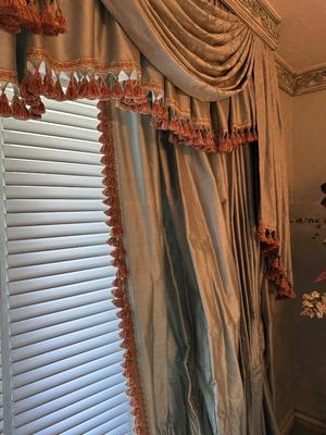 Drapes and Valance - Silk Aqua Turquoise Silk with Tassels Drapes and Valance only