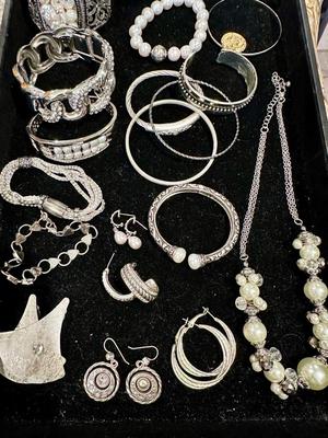 Costume Jewelry Lot D - Silver tone, Sterling, & Pearls