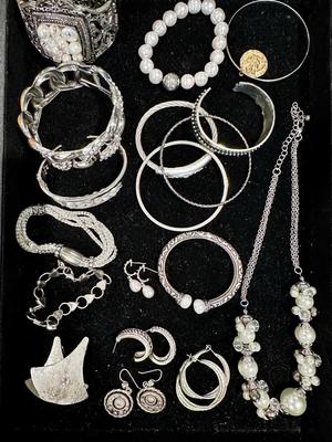 Costume Jewelry Lot D - Silver tone, Sterling, & Pearls