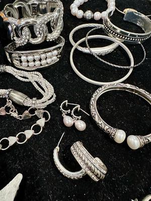 Costume Jewelry Lot D - Silver tone, Sterling, & Pearls