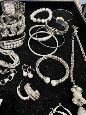 Costume Jewelry Lot D - Silver tone, Sterling, & Pearls