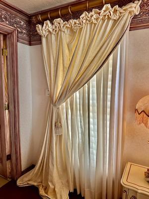 Drapes - Custom Silk Cream 4 rod pocket panels w/ rouched tops - Drapes only - Sheers not included