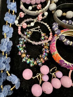 Costume Jewelry Lot E - Pink & Purple Crystal & Enamel