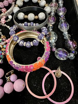 Costume Jewelry Lot E - Pink & Purple Crystal & Enamel