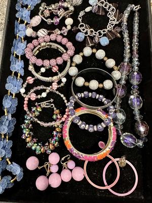 Costume Jewelry Lot E - Pink & Purple Crystal & Enamel