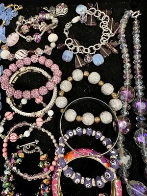 Costume Jewelry Lot E - Pink & Purple Crystal & Enamel