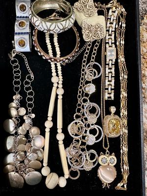 Costume Jewelry Lot F - Cream, Gold Tone and Silver tone w/ owl