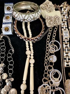 Costume Jewelry Lot F - Cream, Gold Tone and Silver tone w/ owl