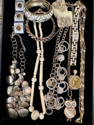 Costume Jewelry Lot F - Cream, Gold Tone and Silver tone w/ owl