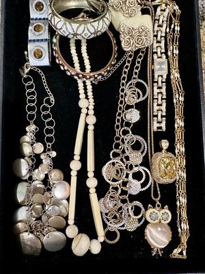 Costume Jewelry Lot F - Cream, Gold Tone and Silver tone w/ owl
