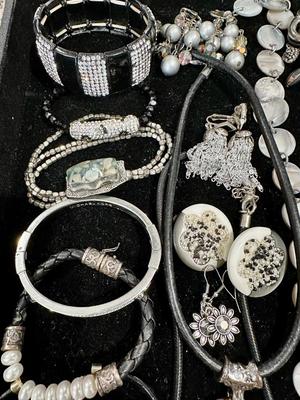 Costume Jewelry Lot G - Black & Silver tone with Pearls & Cross