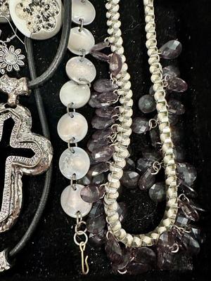 Costume Jewelry Lot G - Black & Silver tone with Pearls & Cross