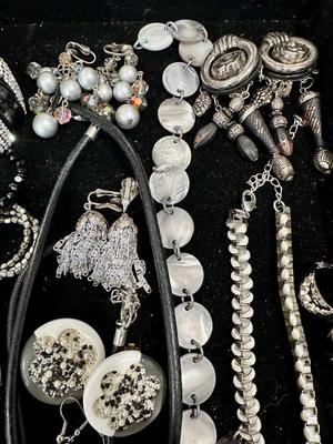 Costume Jewelry Lot G - Black & Silver tone with Pearls & Cross