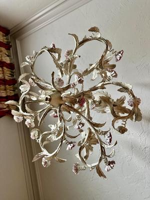 Decor - Italian Chandelier w/ pink floral - Opening bid includes replacement fixture