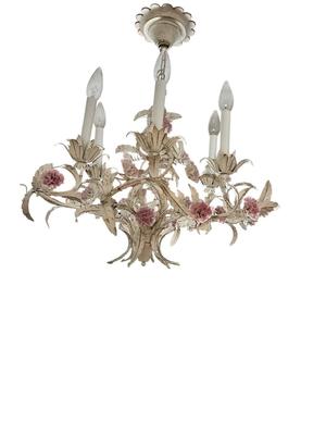 Decor - Italian Chandelier w/ pink floral - Opening bid includes replacement fixture