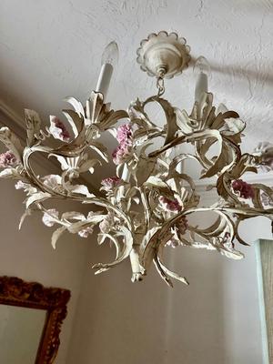 Decor - Italian Chandelier w/ pink floral - Opening bid includes replacement fixture