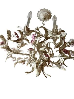 Decor - Italian Chandelier w/ pink floral - Opening bid includes replacement fixture