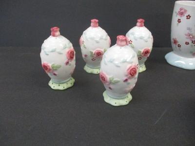 15 Pieces Pfaltzgraff The Rose Collection Shakers Creamer & Sugar & 9 Cups