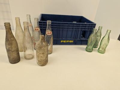 Vintage Pepsi & Coke Cola Bottles & Pepsi Crate