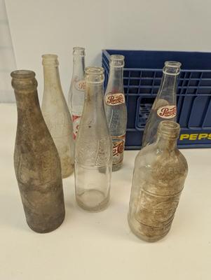 Vintage Pepsi & Coke Cola Bottles & Pepsi Crate