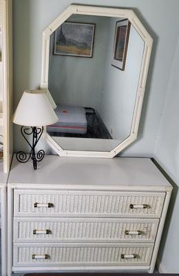 LOT 3B: Bassett White Three Drawer Vanity with Lamp