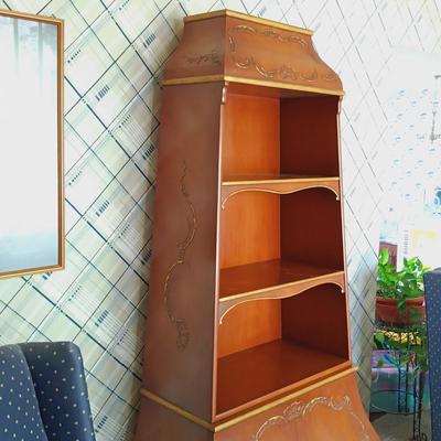 LOT 23L: Vintage Wooden Bookcase with Sliding Door Cabinet and Enameled Design
