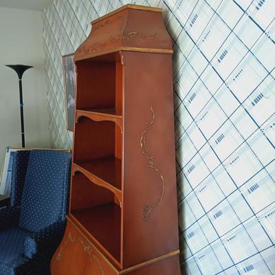 LOT 23L: Vintage Wooden Bookcase with Sliding Door Cabinet and Enameled Design