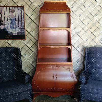 LOT 23L: Vintage Wooden Bookcase with Sliding Door Cabinet and Enameled Design