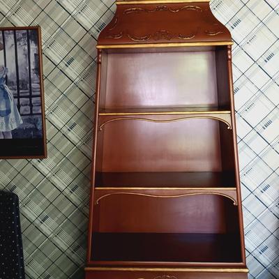 LOT 23L: Vintage Wooden Bookcase with Sliding Door Cabinet and Enameled Design