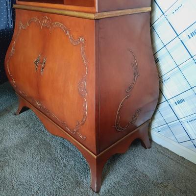 LOT 23L: Vintage Wooden Bookcase with Sliding Door Cabinet and Enameled Design