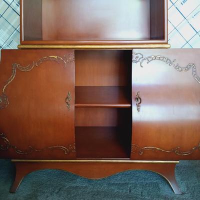 LOT 23L: Vintage Wooden Bookcase with Sliding Door Cabinet and Enameled Design